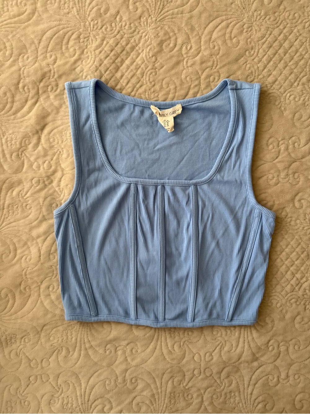 Women's Light Blue Ribbed Square Neck Crop Tank